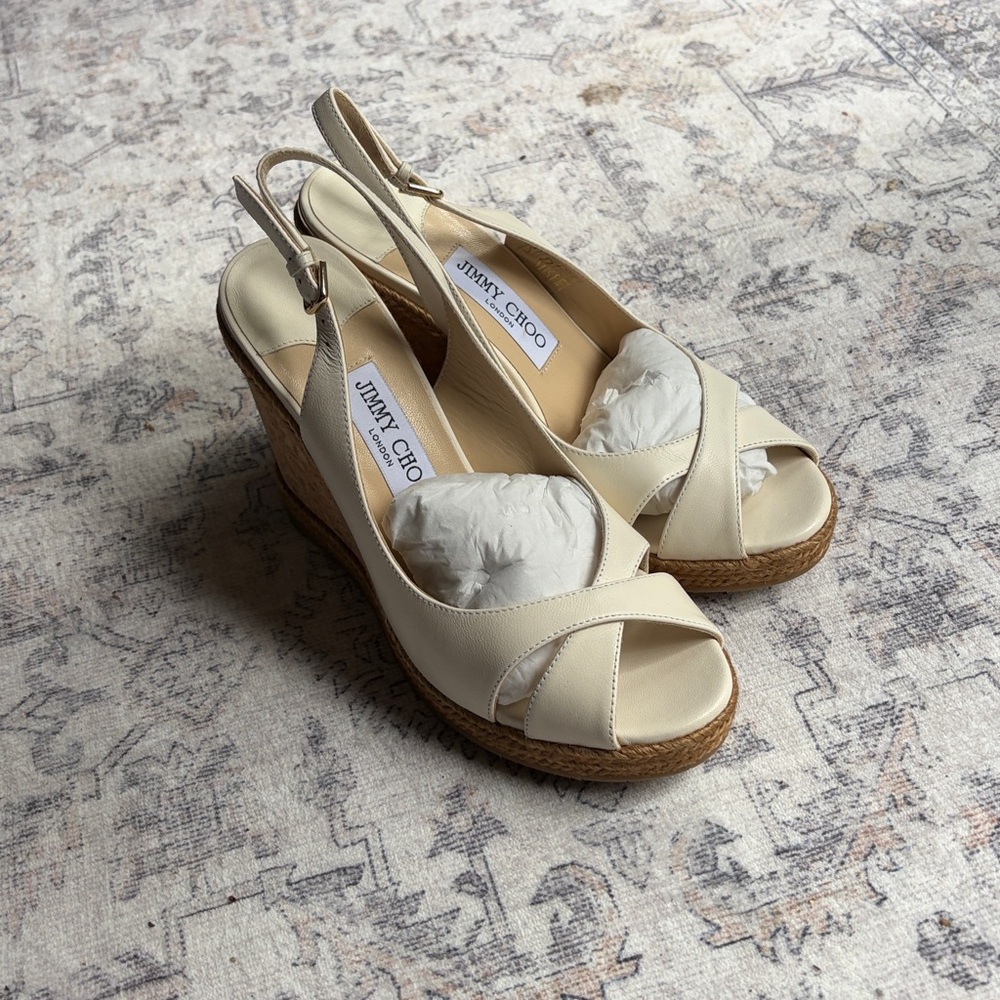 Jimmy Choo White-Beige Wedge Sandals - Picture 8 of 8